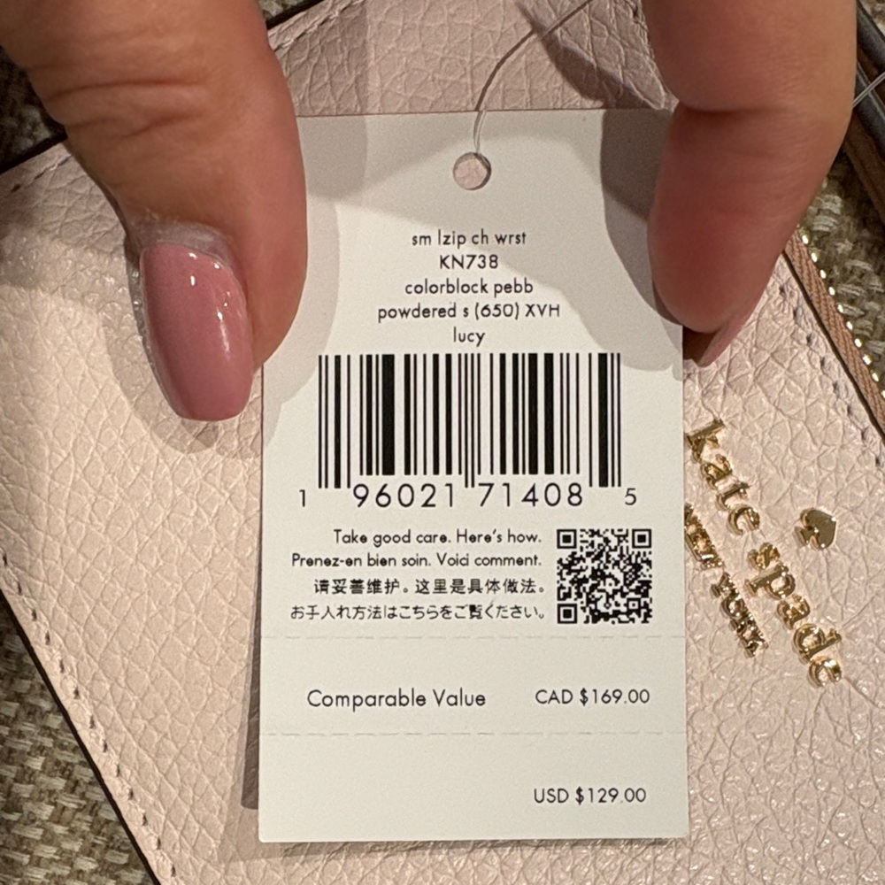 kate spade Pale Blush Pink Pebbled Leather Wristlet with Strap - Picture 6 of 6